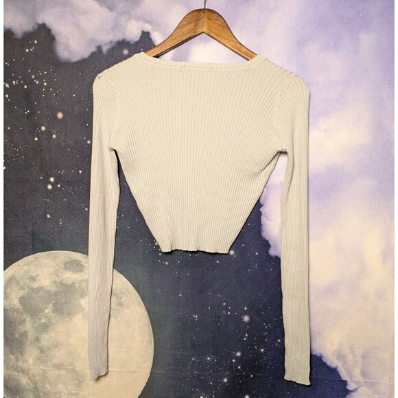 Brandy Melville Periwinkle Blue Ribbed Knit V-Neck One Size Milena Sweater Crop - Picture 4 of 10